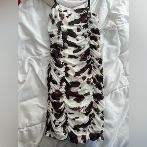 scrunched up cowprint mini dress